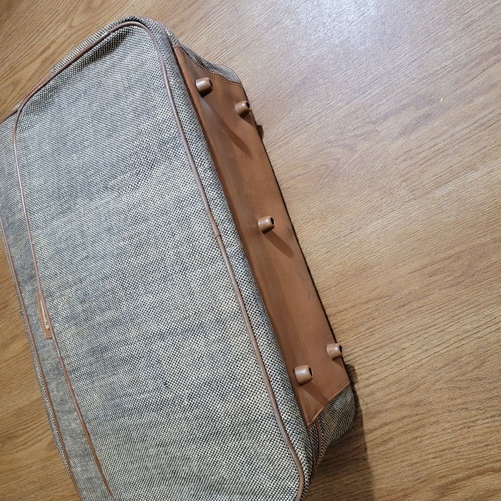 Samsonite Vintage Travel Bag Luggage Corduroy Leather Made in Korea Brown Tan - Picture 5 of 12